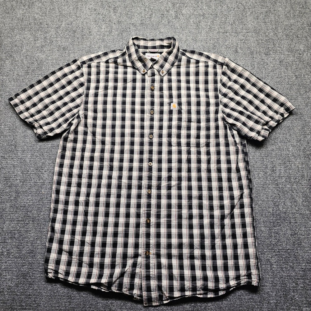 Carhartt Mens Relaxed Fit Plaid Short Sleeve Button Down Shirt Black White LT